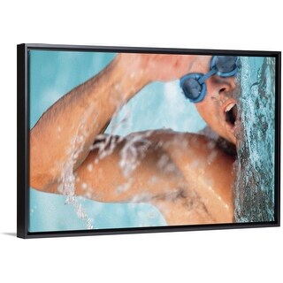 Shop Man Swimming In Pool Black Float Frame Canvas Art