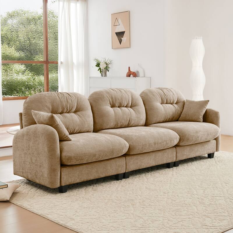 GDF Studio - Bell Modern Chenille Modular 3-Seat Sofa with Ergonomic Tufted Backrest and Wooden Base