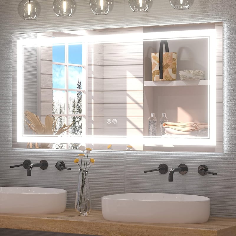 Full Size Front & Back LED Lighted Anti-fog Tempered Glass Wall Bathroom Vanity Mirror - 55" x 30"