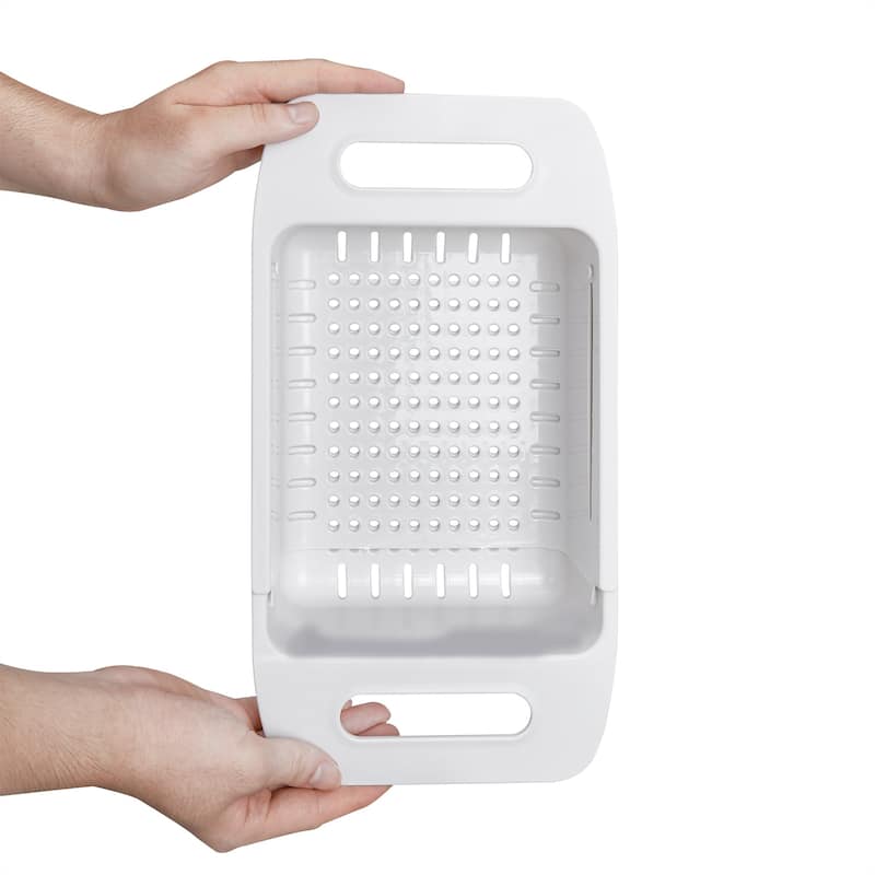 Javlergo Gray Collapsible Over the Sink Colander Adjustable Length PP Plastic Strainer Basket with Side Handles for Fruits