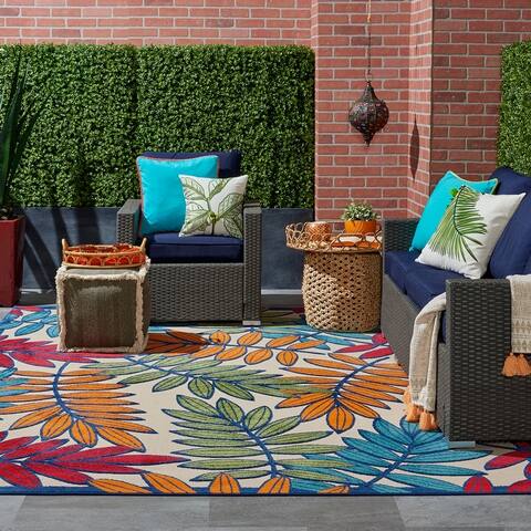 Nourison Aloha Leaf Print Indoor / Outdoor Area Rug