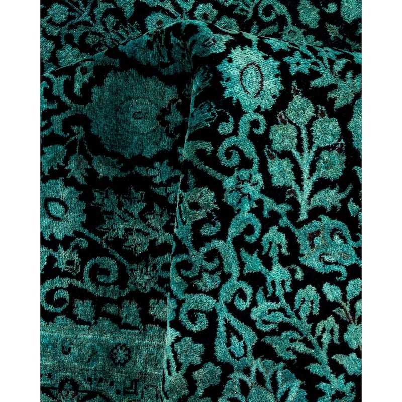 Overton Hand Knotted Wool Vintage Inspired Modern Contemporary Overdyed Green Area Rug - 8' 4" x 10' 1"