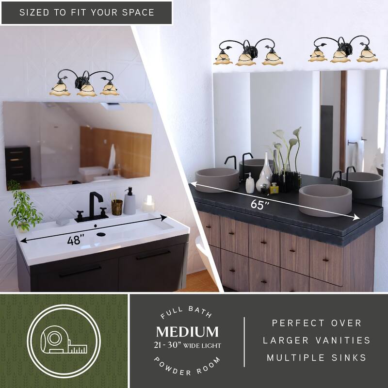 Vine 3 Light Black Rustic Bathroom Vanity Fixture - 27.5-in W x 9.25-in H x 10.5-in D