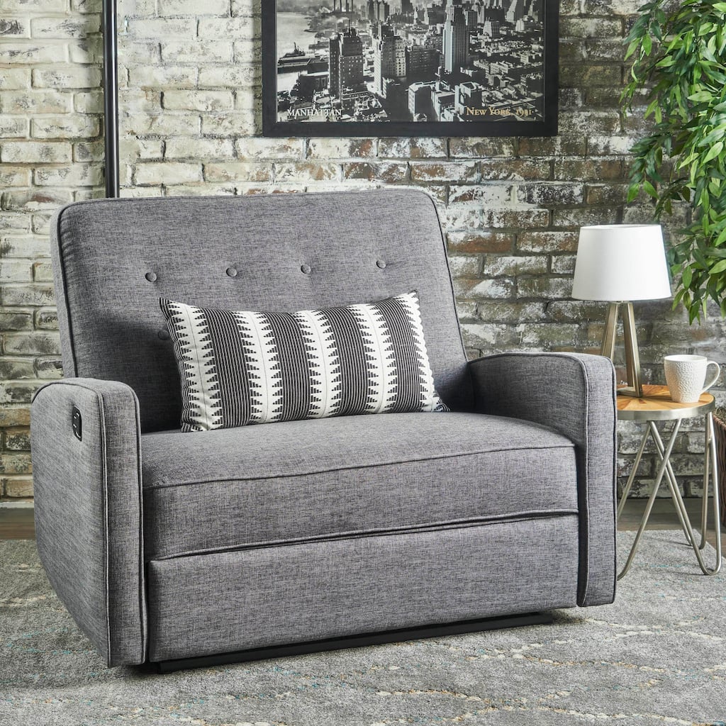 Roomfitters Button-Tufted Upholstered Loveseat with Comfortable Cushions for Living Room or Bedroom, Grey