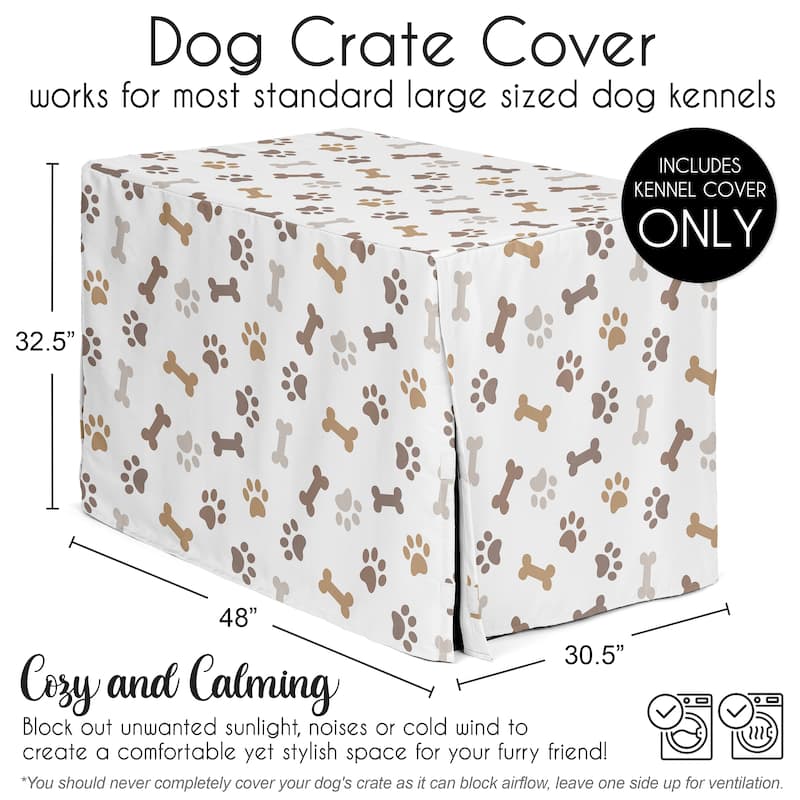 Sweet Jojo Designs Bone Paw Print Dog Crate Kennel Cover 48in. Neutral Grey Taupe Brown Modern Off White Gray Tan Puppy