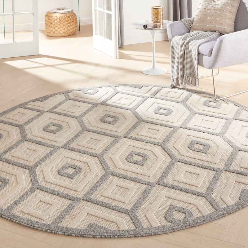Nourison Palamos Modern Textured Geometric Indoor Outdoor Area Rug