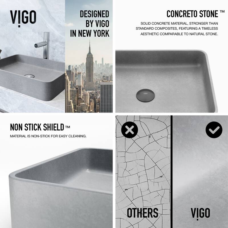 VIGO Tarragona 19"L x 14"W Concrete Vessel Sink and Ashford 11"H Faucet Set