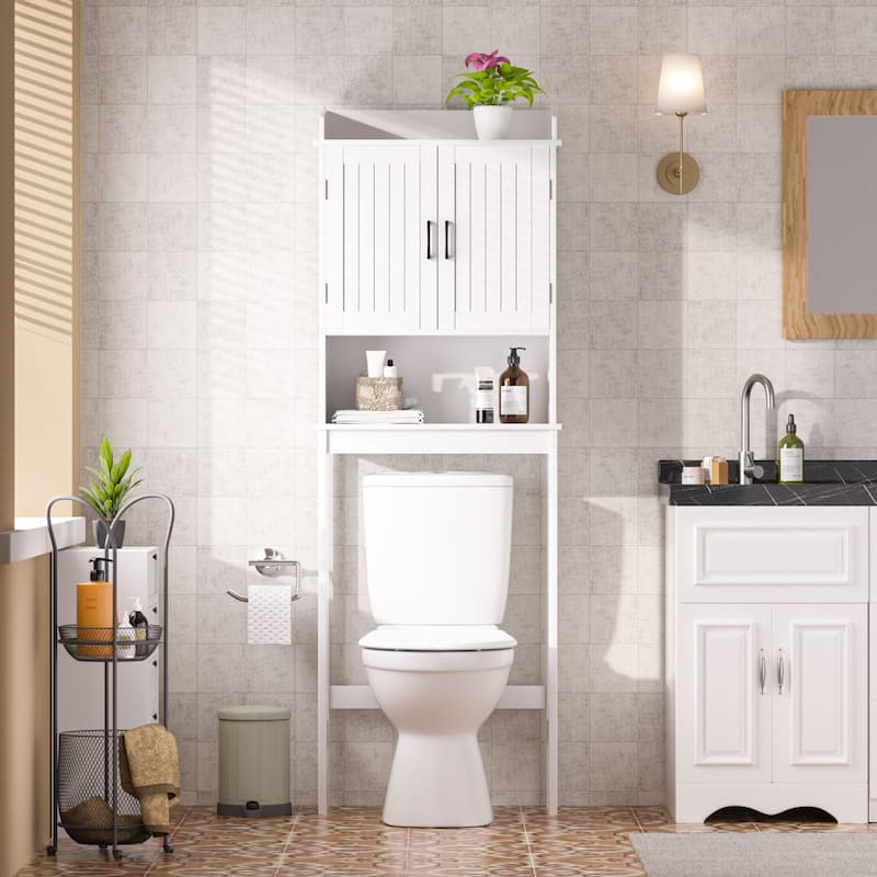 VEIKOUS Bathroom Over The Toilet Storage Cabinet Organizer With Doors and Shelves - White