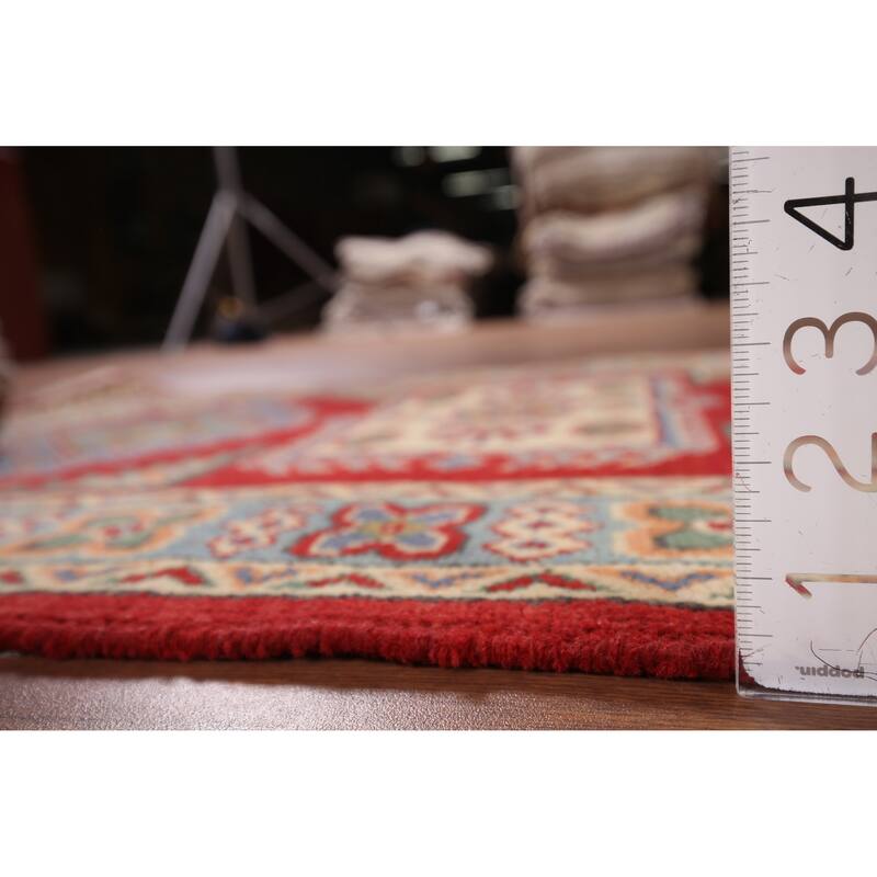 Geometric Red Kazak Accent Rug Handmade Red Wool Carpet - 2'9" x 4'1"