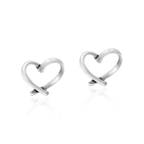 Handmade Forever Love Valentine Heart Minimalist .925 Sterling Silver Stud Earrings (Thailand)