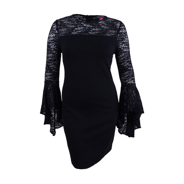 10, Black Vince Camuto Women/'s Bell-Lace-Sleeve Sheath Dress