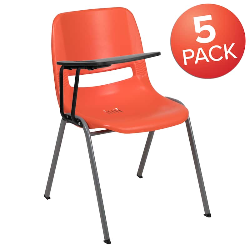 5 Pack Ergonomic Shell Chair with Right Handed Flip-Up Tablet Arm