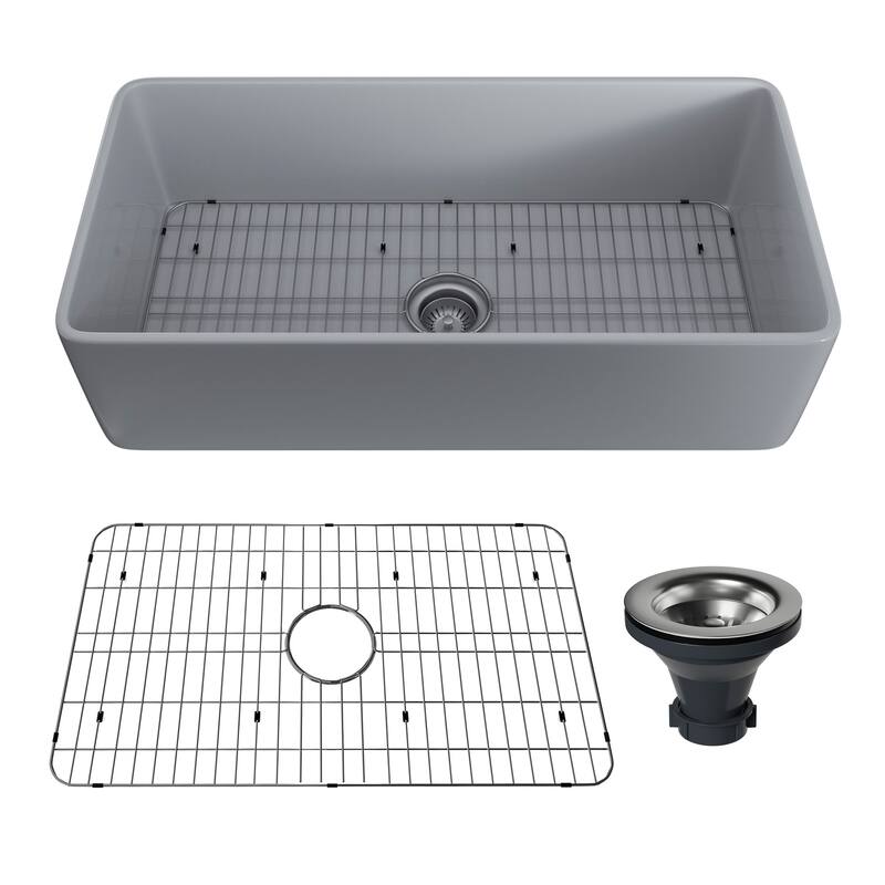 CASAINC Farmhouse/Apron-Front Single Bowl Fireclay Kitchen Sink with Bottom Grid and Strainer, cUPC Certified