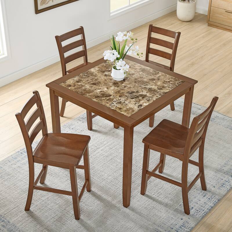 5-Piece Dining Set with 4 Ergonomic Dining Chairs, Minimalist Side Table Coffee Table Breakfast Nook - Brown