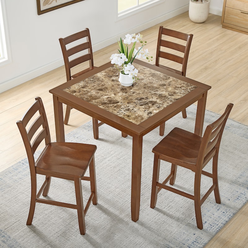Anmytek 5 Piece Retro Brown Dining Table Set Kitchen Furniture for Dining Room Living Room Breakfast Nook