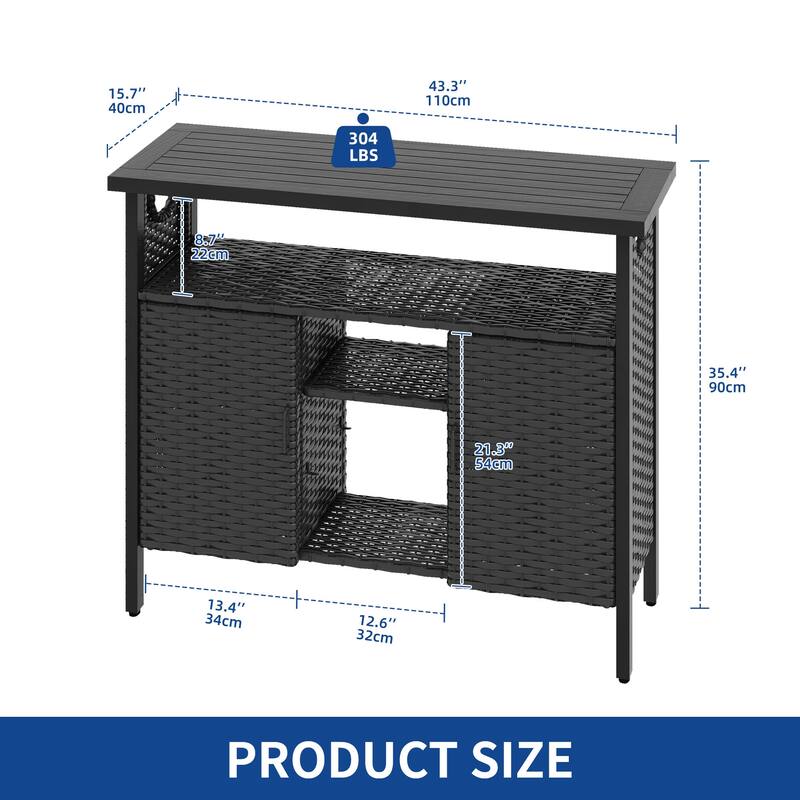 Moasis Wood and Wicker Outdoor Sideboard Storage Cabinet with Adjustable Shelves