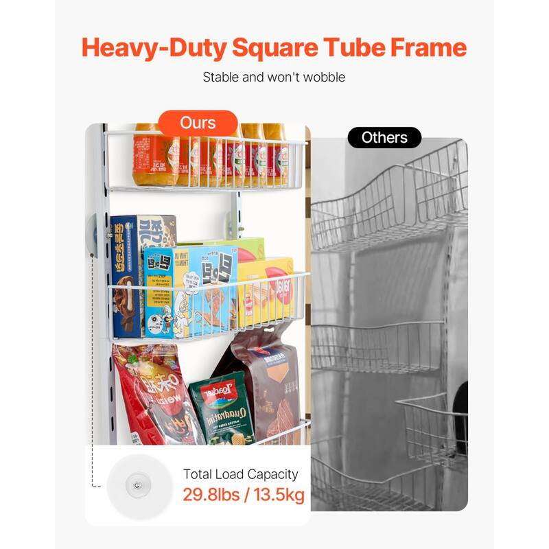 Pantry Organizer with Adjustable Baskets Wall Mount & Over Door Rack