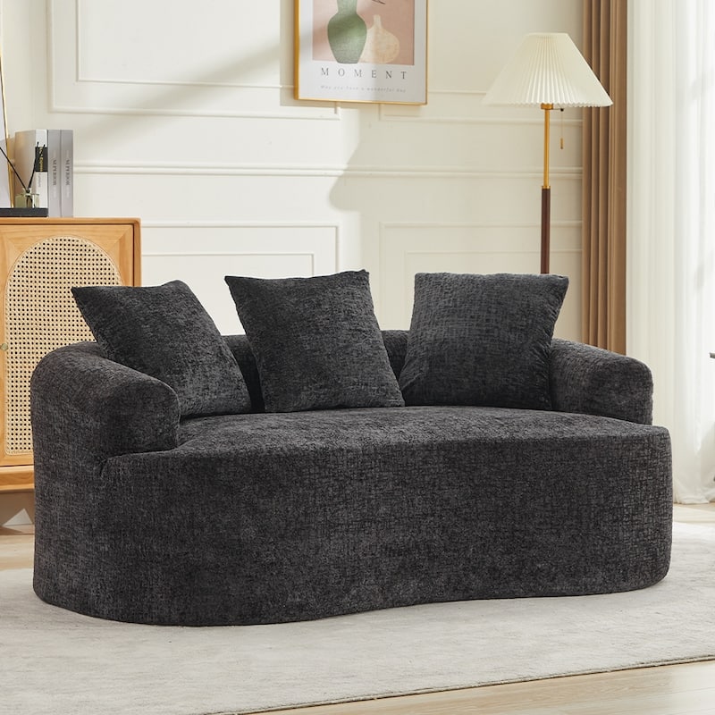 Curved Loveseat Black 2-Seater Sofa Couch for Living Room, Minimalist Sleeper Sofa Couch with Pillows - Black