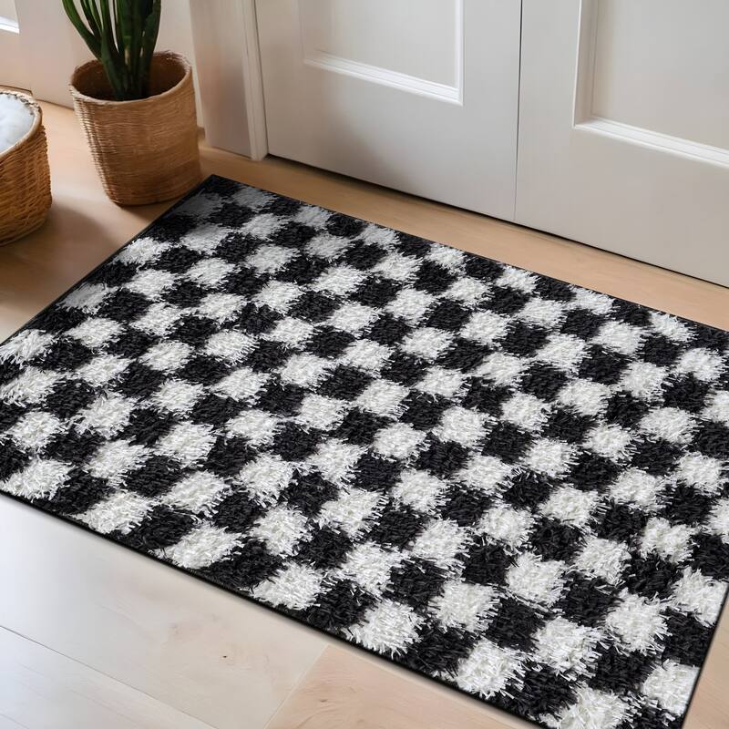 Block Shag Rug - Great for Living Room, Bedroom, or Entryway - Medium Pile, Easy to Clean - Anthracite Dark Gray - Anthracite - 2' x 3'