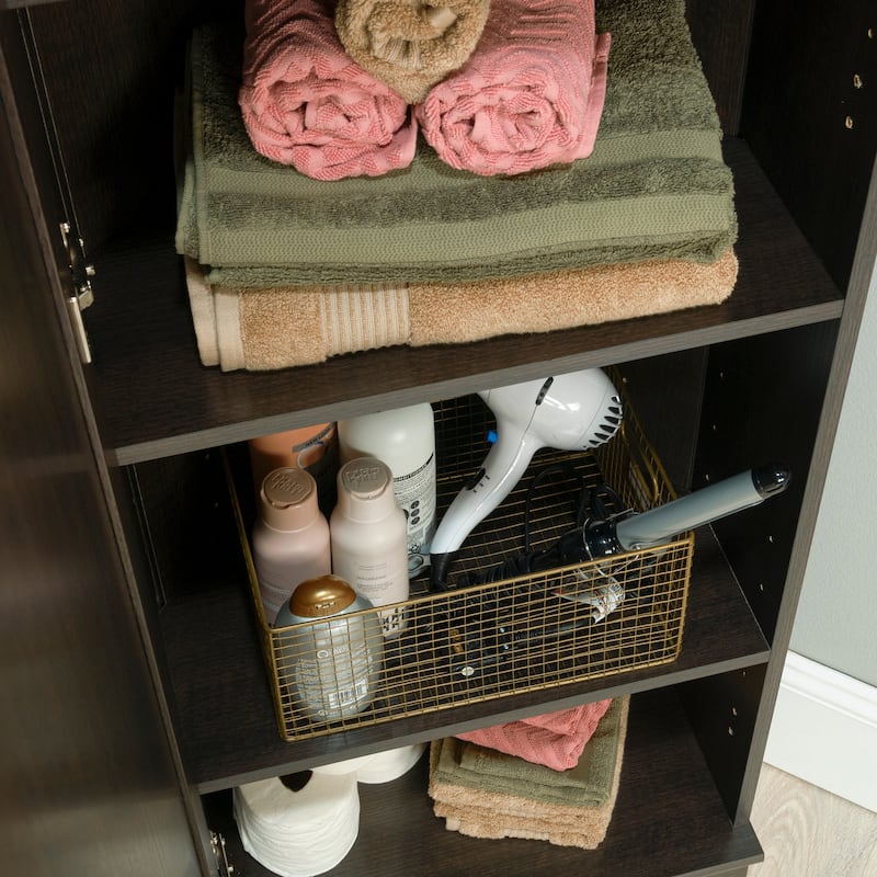 Engineered Wood Contemporary Corner Storage Cabinet with 5 Shelves, Brown - 20.79" W × 19.45" D × 71.42" H