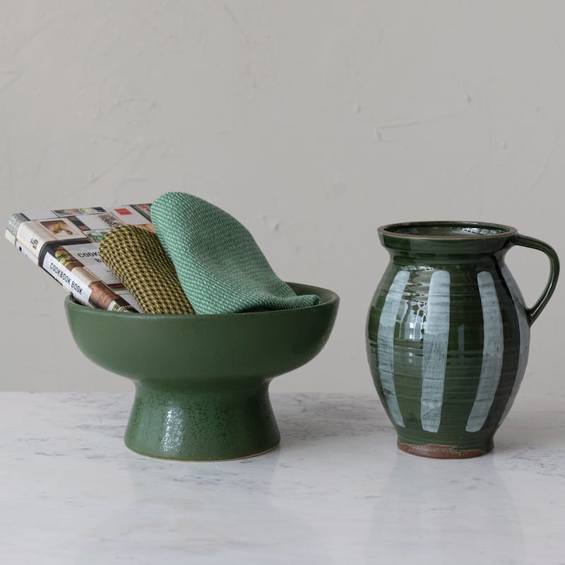 Stoneware Footed Bowl - 12.6"L x 12.6"W x 7.1"H