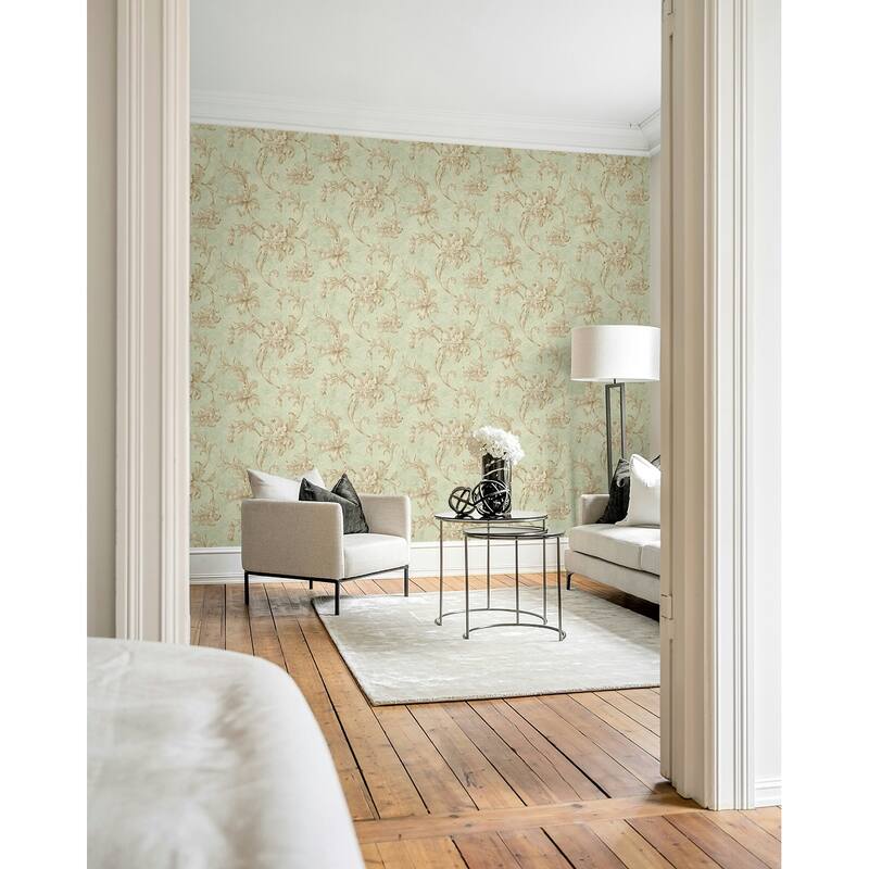Seabrook Design Apollo Leaf Scroll Unpasted Wallpaper