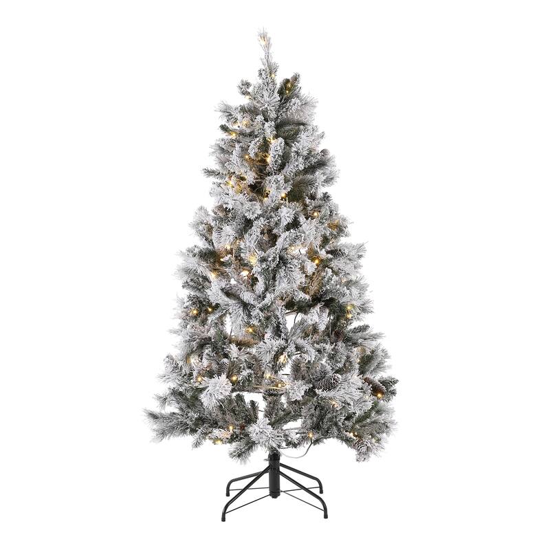 SAFAVIEH 5.5 Ft, Frosted Green, Pre-Lit Artificial Christmas Tree With Pine Cones - 40"W x 40"D x 66"H