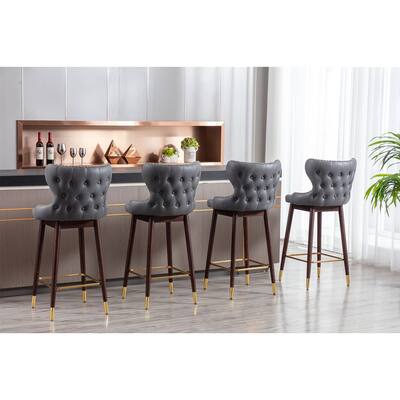 Fabric Bar Chairs Counter Stool Side Chairs with Nailhead Decoration (Set of 2), Grey