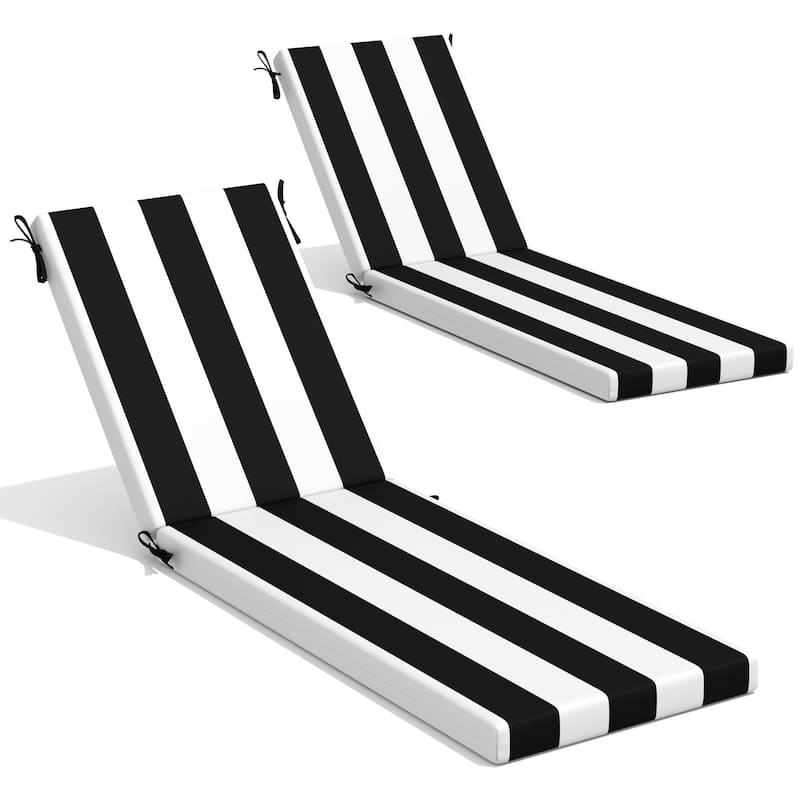 Outdoor Patio Chaise Lounge Cushion with Sunbrella - 2PC-80'' - Black&White