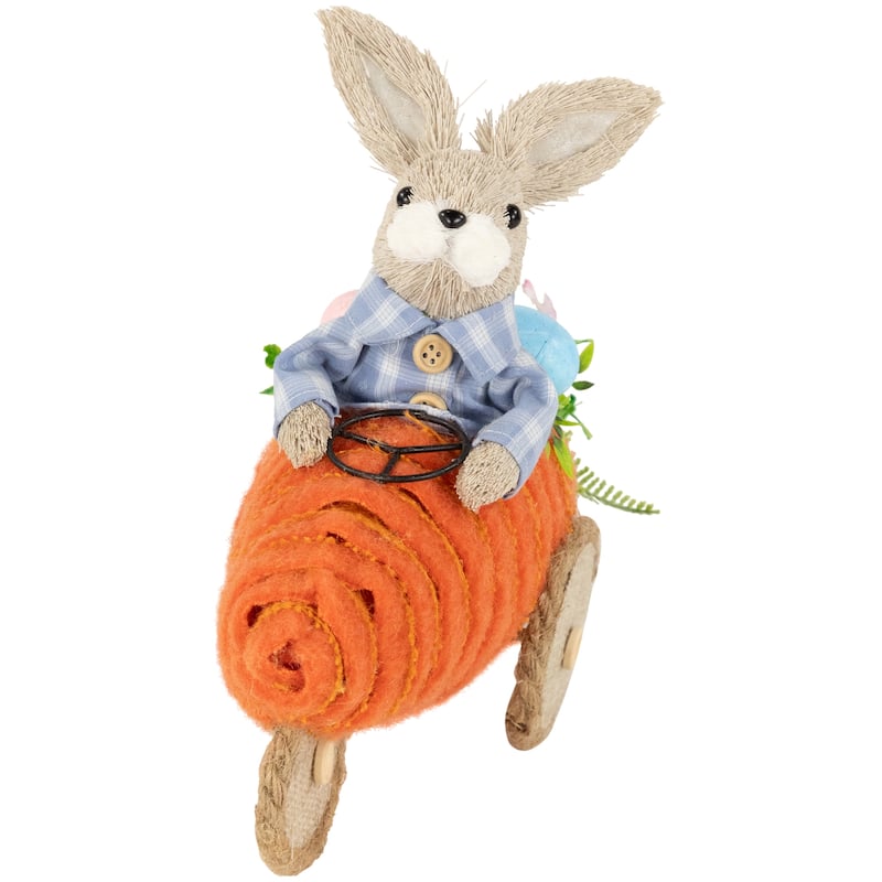 Boy Bunny with Carrot Car Easter Decoration - 13" - 8.5"
