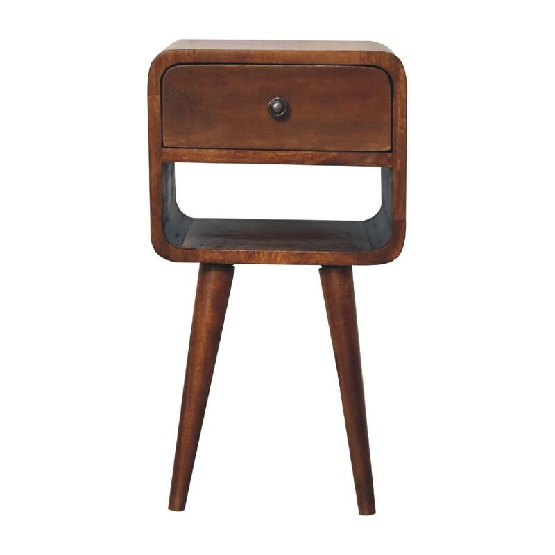 Solid Wood Mini Chestnut Bedside Table with Drawer and Open Slot, Brown