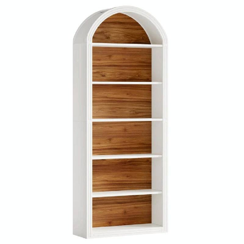 8-Tier Arched Bookshelf with Two-Tone Finish, Sturdy MDF Bookcase with Closed Back for Living Room, Study, or Kitchen