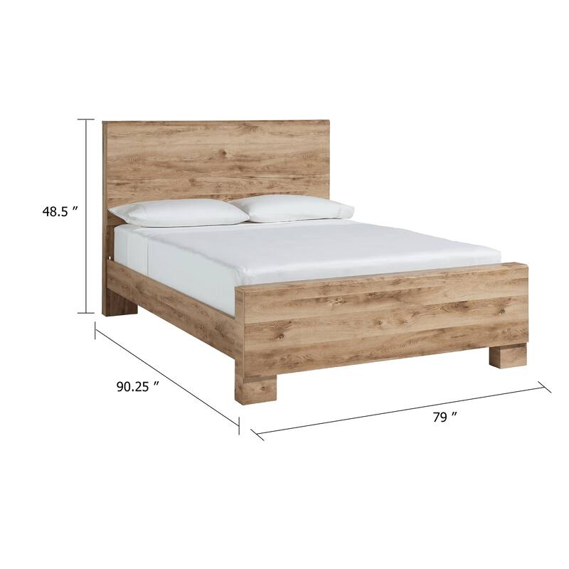 Oma King Size Panel Bed with Golden Rustic Finish, Brown Wood