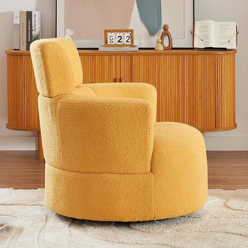 360° Swivel Chair, Upholstered Barrel Chair with Adjustable Headrest Modern Swivel Round Sofa Chair for Living Room