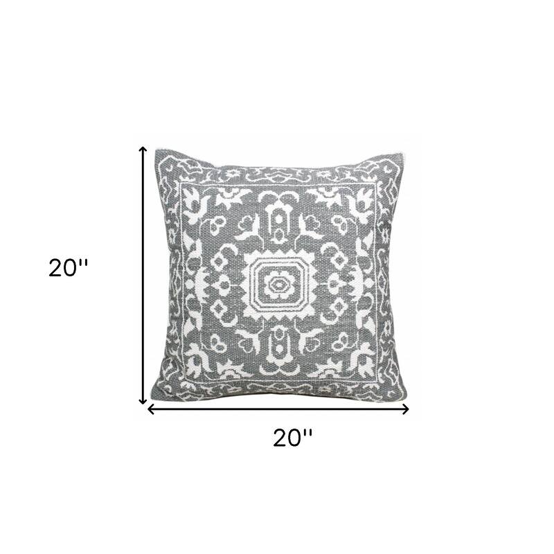 HomeRoots 20" X 20" Gray And White 100% Cotton Geometric Zippered Pillow