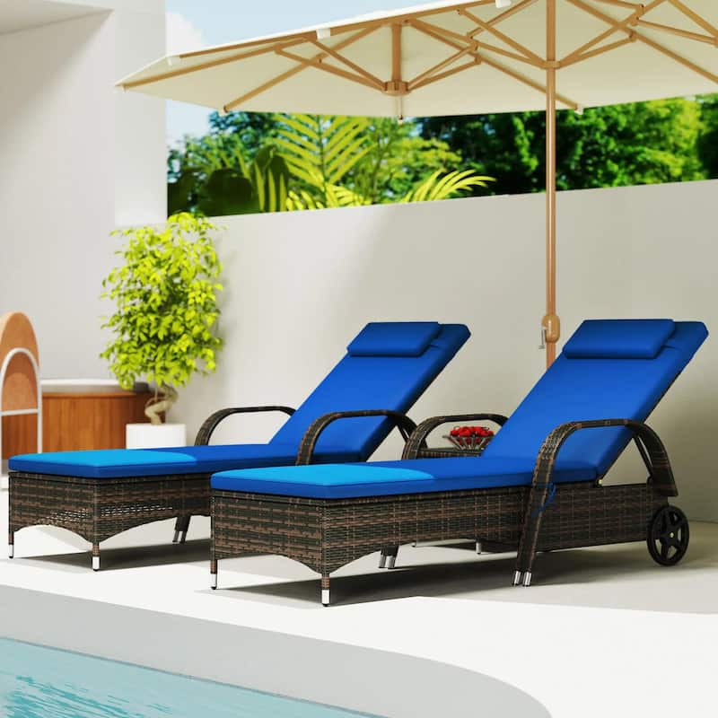 2PCS Patio Chaise Lounge,Adjustable PE Rattan,Cushioned,Weatherproof