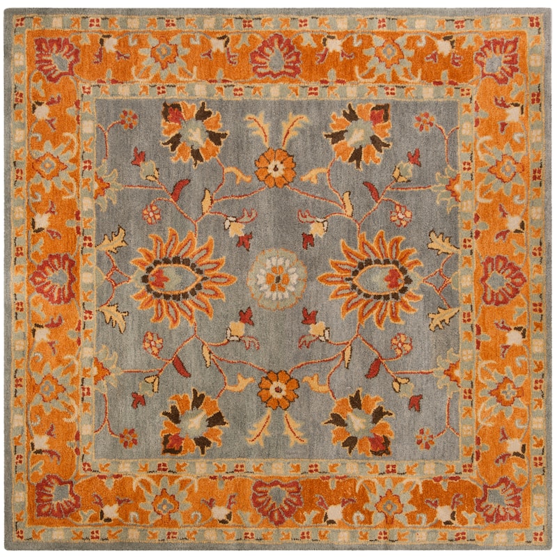 SAFAVIEH Handmade Heritage Liana Traditional Oriental Wool Rug - 6' Square - Blue/Orange