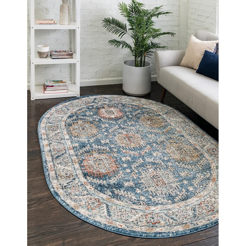 Traditional Jeopok Collection Area Rug - Blue - 7'10"x10' Oval