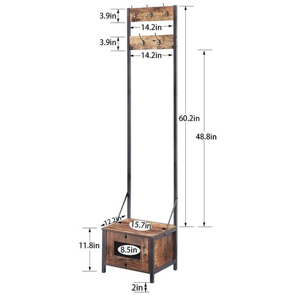 Saute Tree Rack Hall Tree Set with Bench and Shoe Storage High Metal Clothing Rack ...