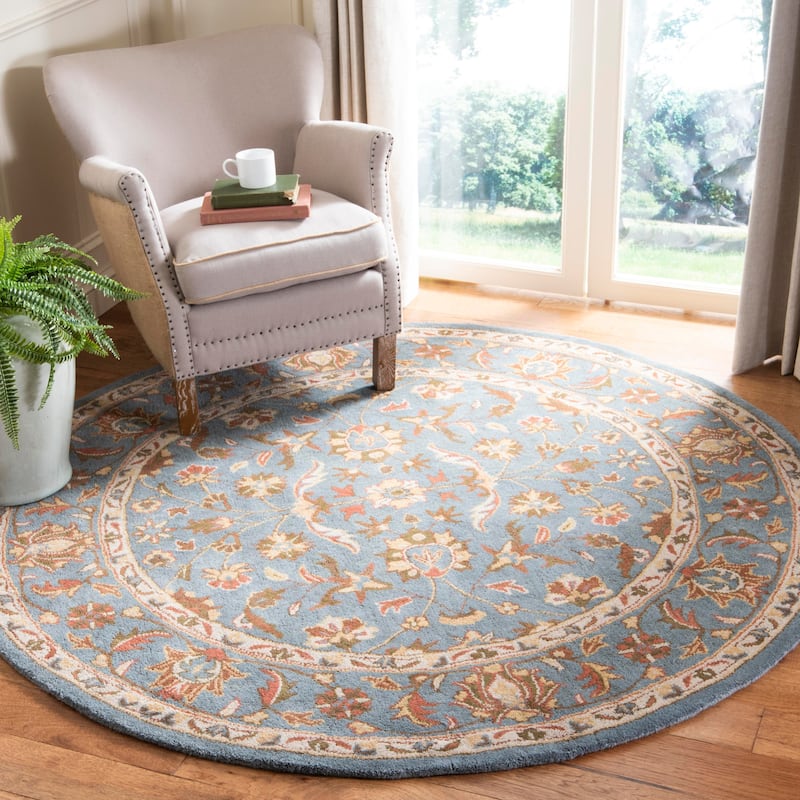 SAFAVIEH Handmade Heritage Bloomfield Traditional Oriental Wool Rug - 4' Round - Blue/Blue