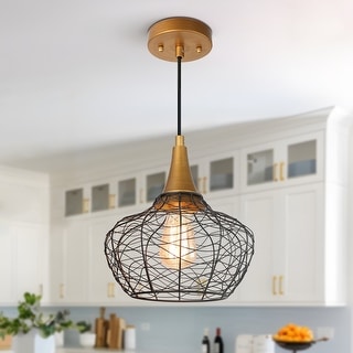 Alisar Modern Farmhouse Black Lantern Metal Kitchen Island Wire Pendant - D10" x H73"