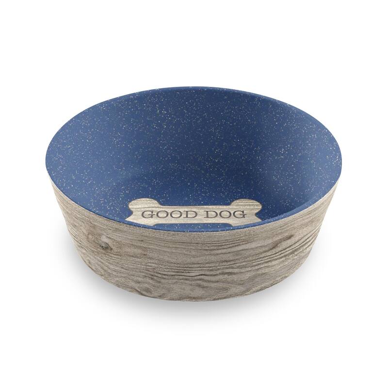 Abode Homewares French Oak Wood Bone Merge Pet Bowl - Blue - Set of 2