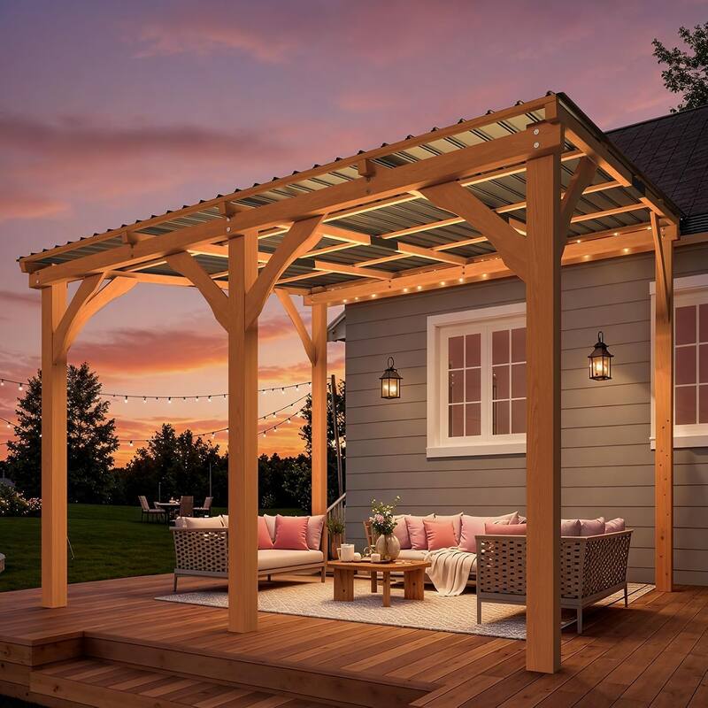 AECOJOY Outdoor Wood Gazebo for Patio, Outdoor Lean to Hardtop Cedar Pergolas and Gazebos Clearance