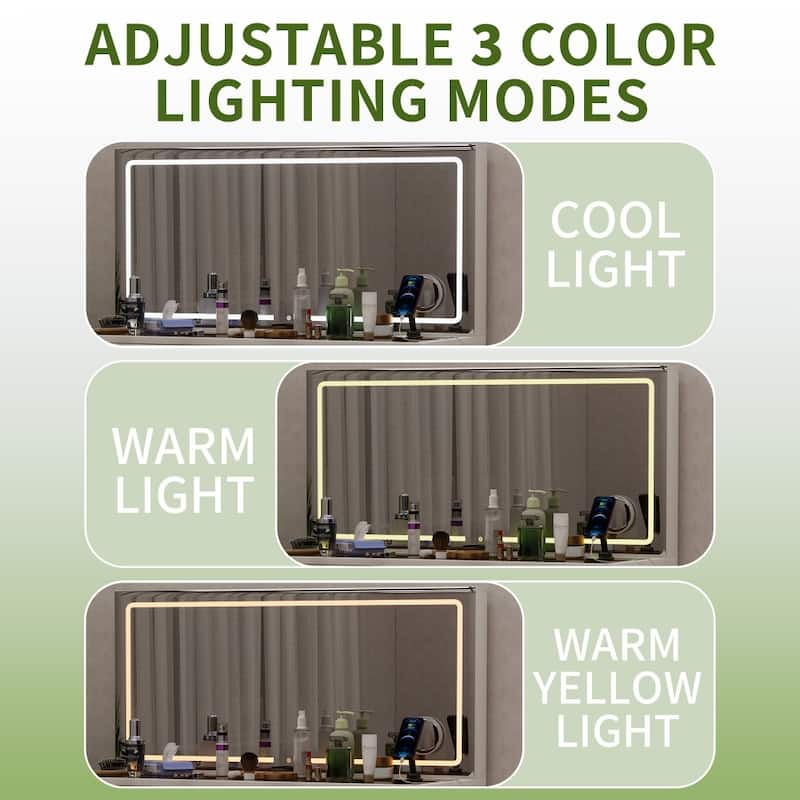 46" Glass Top 3 Lighting Modes Vanity Desk with 10 Drawers,Stool,Power Outlet and Silent Slides