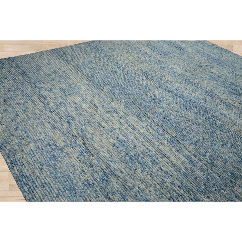 10x14 Tibetano Hand Knotted Wool Blue Modern & Contemporary Plush Pile Textured Rug - 10' x 14'