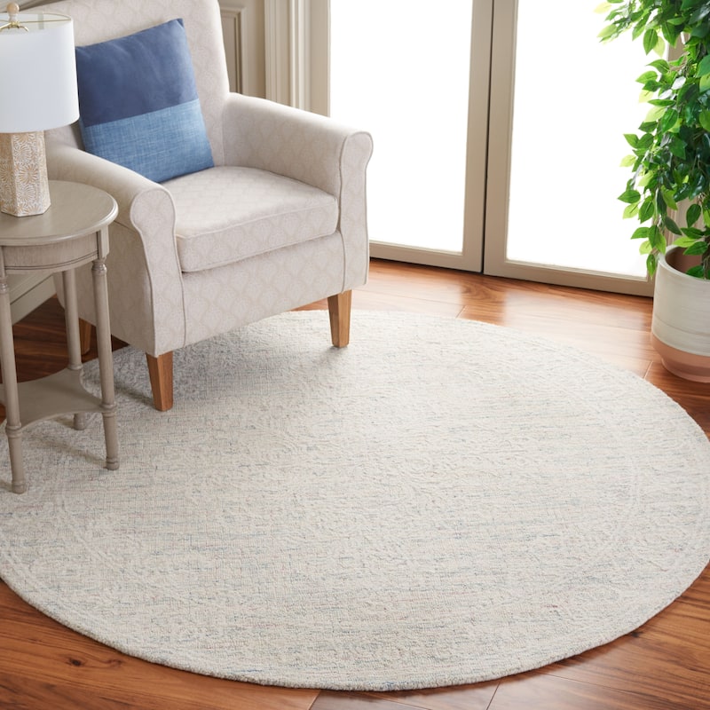 SAFAVIEH Handmade Ebony Fridny Modern Wool Rug - 6' Round - Light Grey/Ivory
