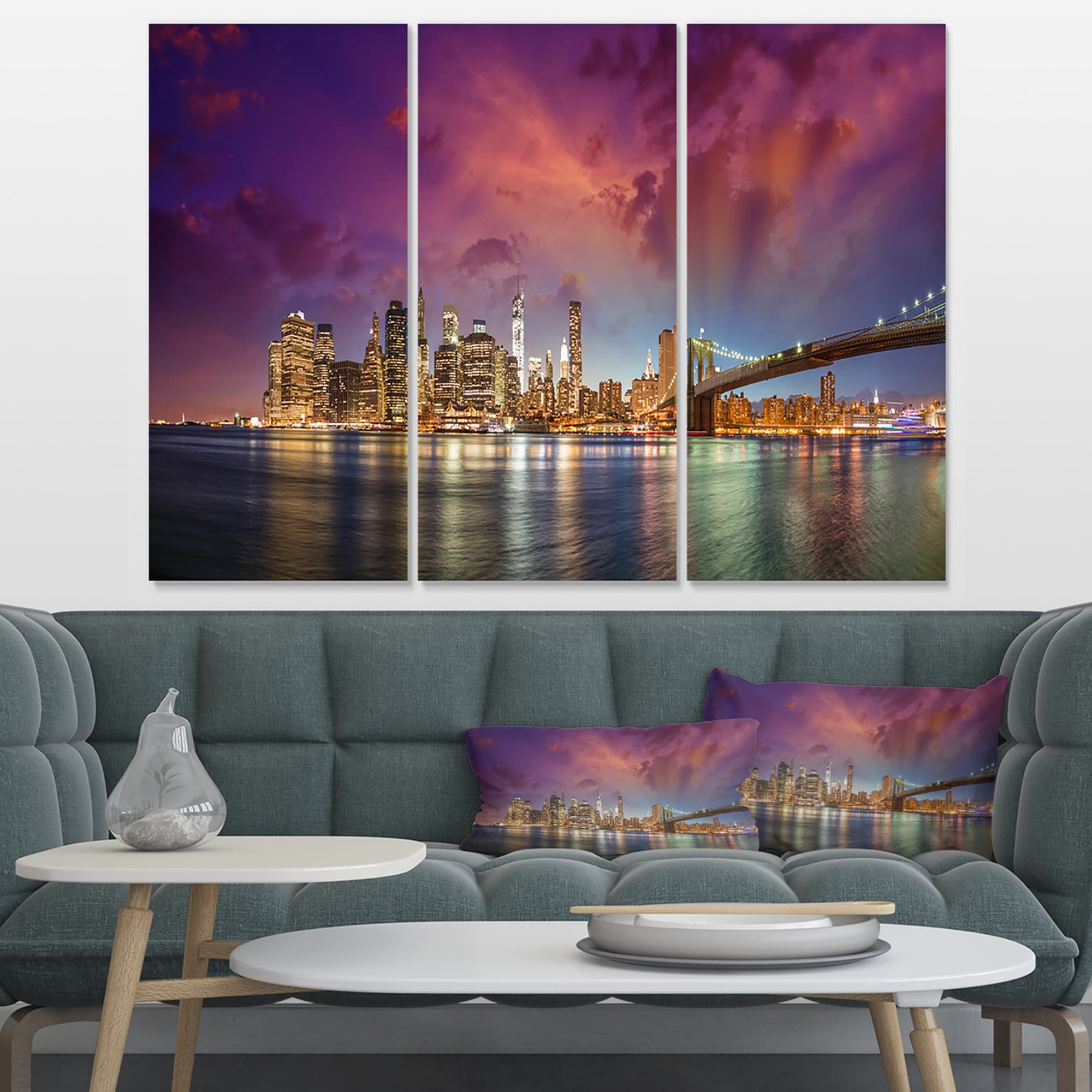 Designart New York Manhattan Skyline Red Cityscape Wall Art-image