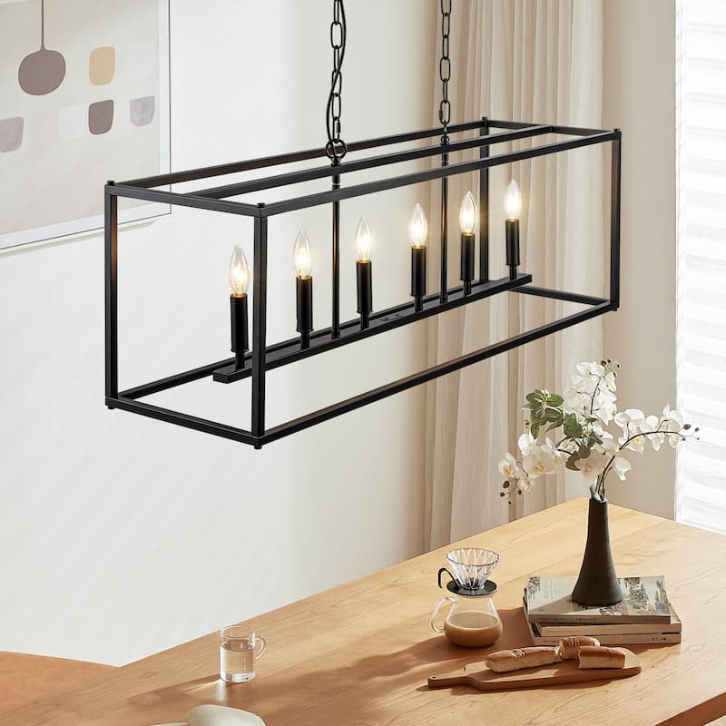 Starsky Farmhouse 6-light Rectangle Linear Chandelier for Dining Room with UL Certified