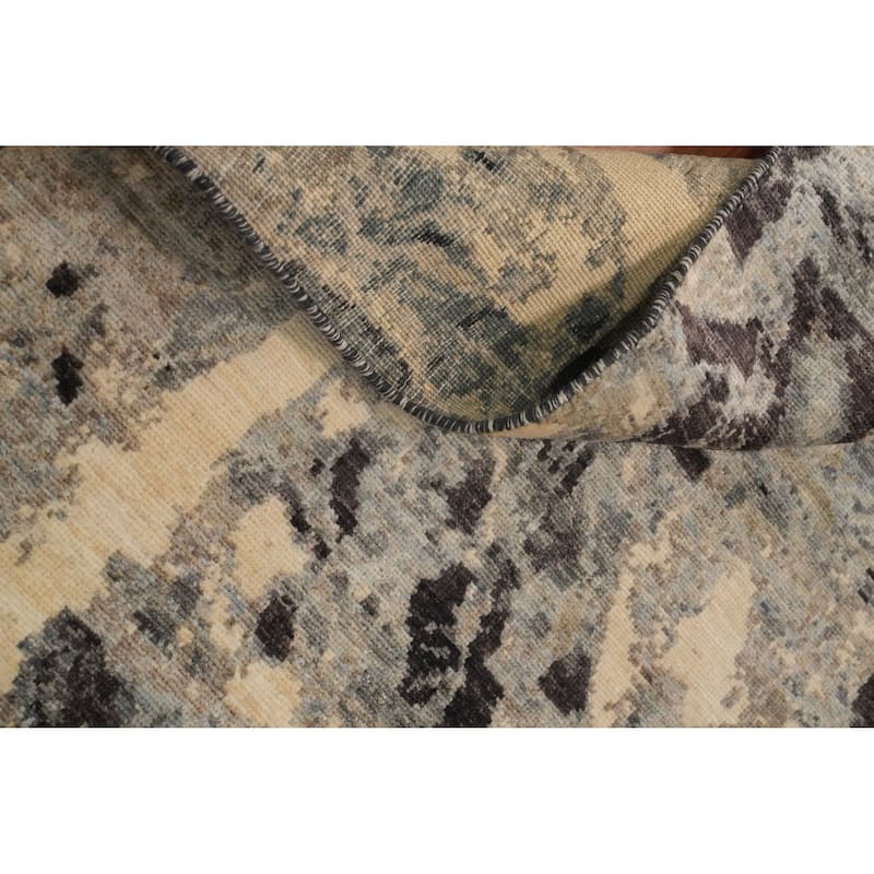 Hand Knotted Oriental 100% Wool Carpet Modern Abstract Greys & Charcoal Modern Area Rug - 4' 7'' X 2' 10''