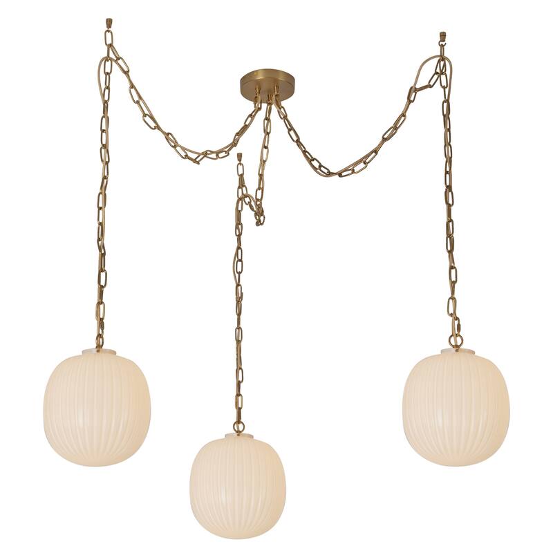 Alora Lighting MP579712 Cherise 3 Light 12" Wide Multi Light Pendant - Brushed Gold / Glossy Ribbed Opal Glass